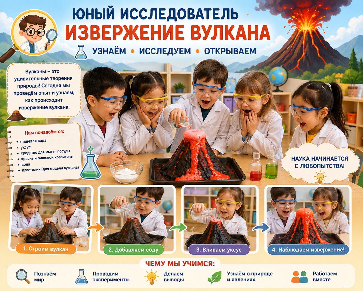 «Юный исследователь: Извержение вулкана»  Амантай Темирлан, группа "Акку"